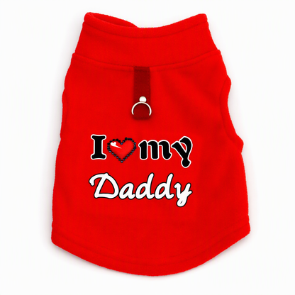 Warm Pet Sweater with Leash Ring & Love Dad and Mom Design