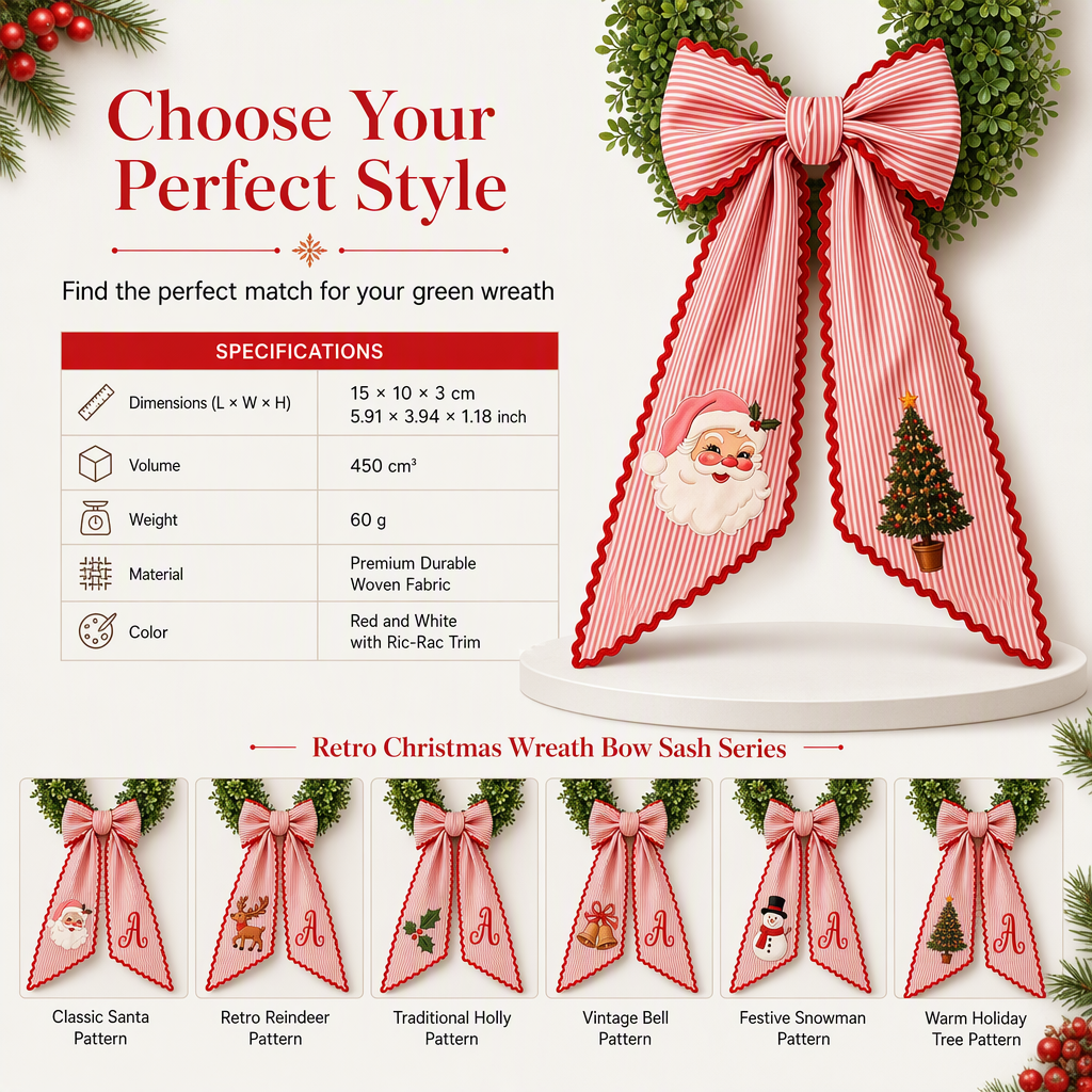 Vintage Santa Claus Printed Ribbon Bow for Christmas Wreath and Door Hanging Decoration Holiday Streamer Bowknot