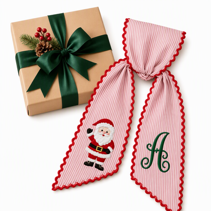 Vintage Santa Claus Printed Ribbon Bow for Christmas Wreath and Door Hanging Decoration Holiday Streamer Bowknot