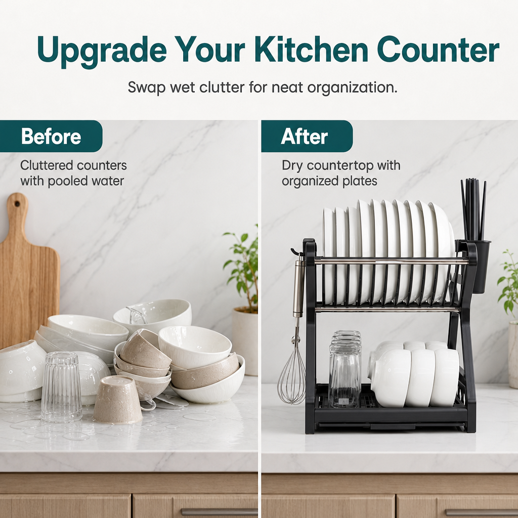 🍽️ LIMITED-TIME 50% OFF! ⚡ Multi-Layer Steel Dish Drying Rack – Vertical Storage, Drip Tray, Tool-Free Install ✨