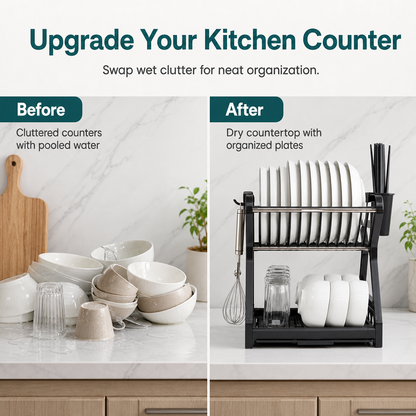 🍽️ LIMITED-TIME 50% OFF! ⚡ Multi-Layer Steel Dish Drying Rack – Vertical Storage, Drip Tray, Tool-Free Install ✨