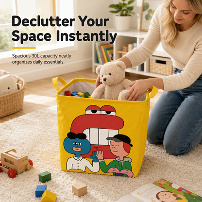 Cute Cartoon Folding Car Trunk Organizer Bin Large Capacity Collapsible Storage Basket for Sundries