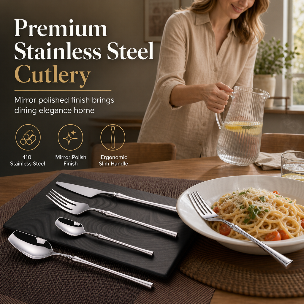 🍽️ LIMITED-TIME 50% OFF! ✨ 304 Stainless Steel Cutlery Set – Slim Elegant, Mirror Polished, Comfort Grip 🥂