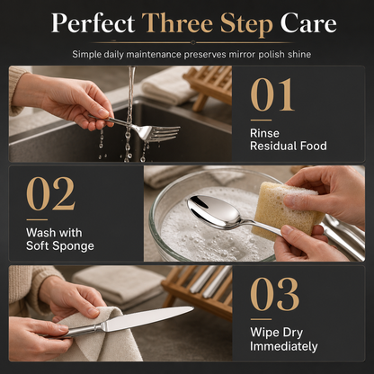 🍽️ LIMITED-TIME 50% OFF! ✨ 304 Stainless Steel Cutlery Set – Slim Elegant, Mirror Polished, Comfort Grip 🥂