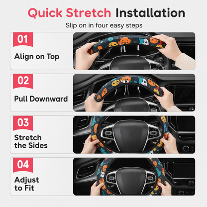✨🚗Universal 38cm Ringless Silk Steering Wheel Cover Printed Breathable Car Wheel Protector for All Seasons