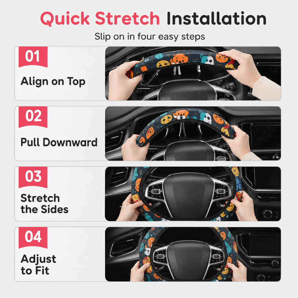 ✨🚗Universal 38cm Ringless Silk Steering Wheel Cover Printed Breathable Car Wheel Protector for All Seasons