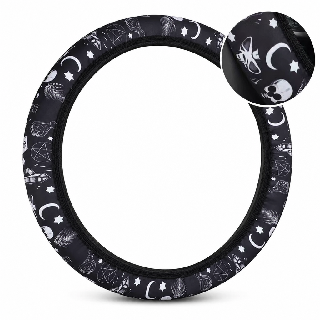 ✨🚗Universal 38cm Ringless Silk Steering Wheel Cover Printed Breathable Car Wheel Protector for All Seasons
