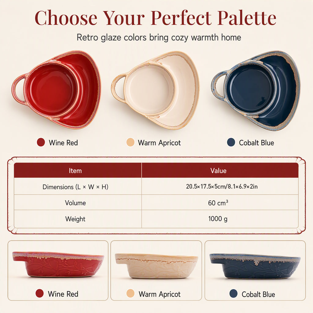 Retro Embossed Ceramic Divided Baking & Serving Dish | Single Handle, Oven & Dishwasher Safe for Meals, Dips & Holiday Gatherings