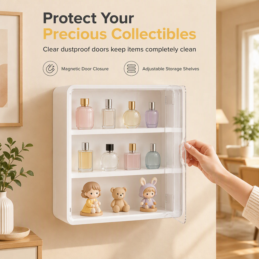 🧸 Wall-Mounted Blind Box Display Case: Clear Front, Magnetic Door, Adjustable Shelves