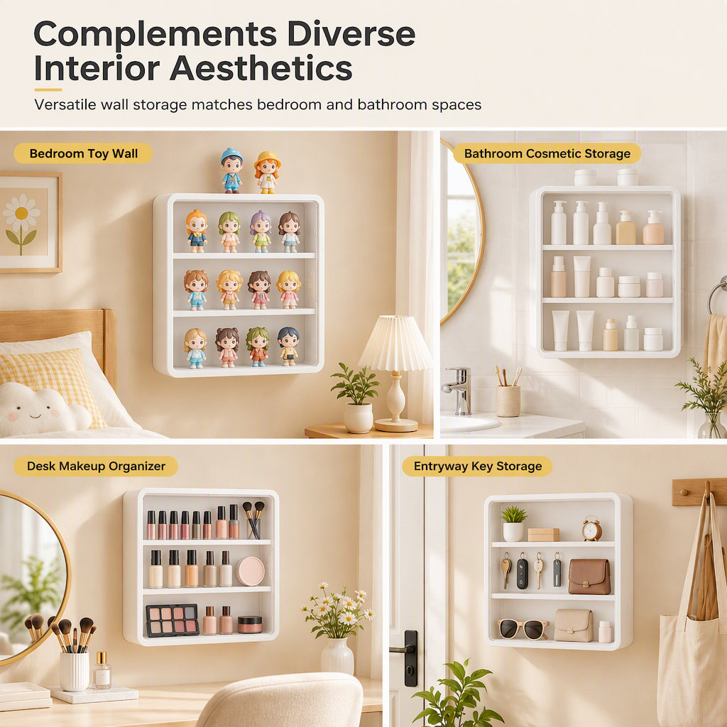 🧸 Wall-Mounted Blind Box Display Case: Clear Front, Magnetic Door, Adjustable Shelves