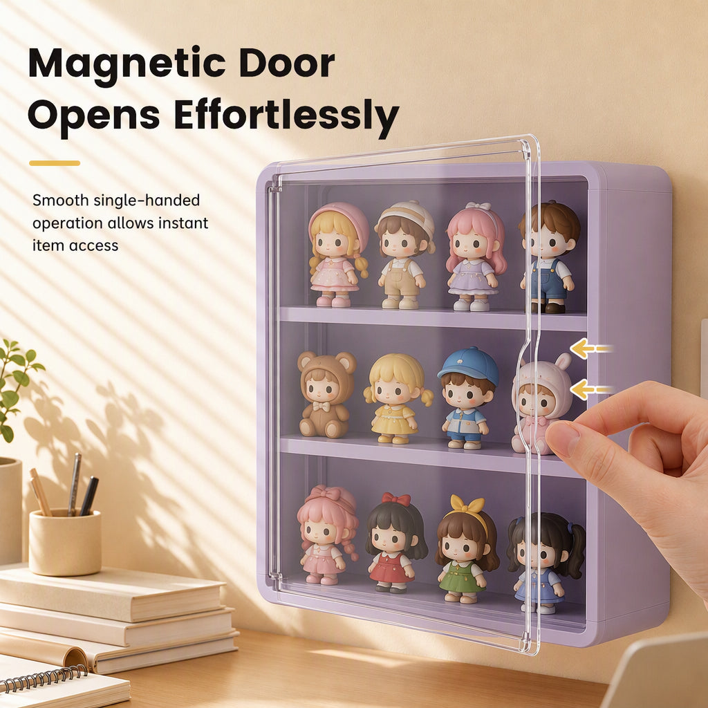 🧸 Wall-Mounted Blind Box Display Case: Clear Front, Magnetic Door, Adjustable Shelves