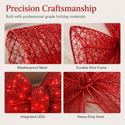 🎀 24" Pre-Lit Red Christmas Bow: LED Lights, Weatherproof, Indoor & Outdoor Decor