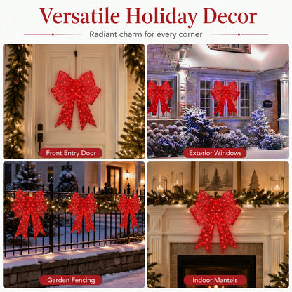 🎀 24" Pre-Lit Red Christmas Bow: LED Lights, Weatherproof, Indoor & Outdoor Decor