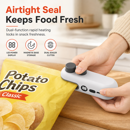 🎁2026 New Arrivals 50% OFF💥Handheld Mini Bag Sealer Portable Rechargeable Heat Sealing Machine with Battery Power Display and Magnetic Design for Plastic Snack Bags