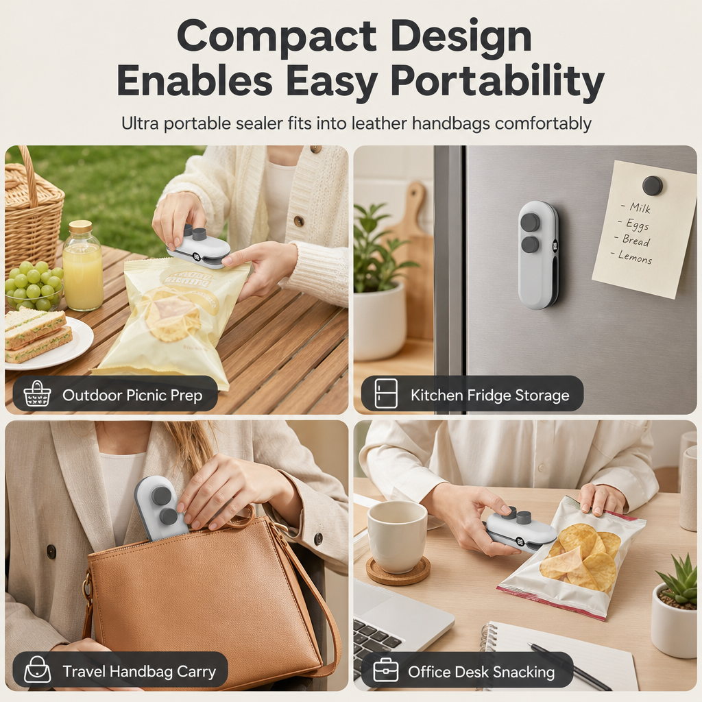 🎁2026 New Arrivals 50% OFF💥Handheld Mini Bag Sealer Portable Rechargeable Heat Sealing Machine with Battery Power Display and Magnetic Design for Plastic Snack Bags