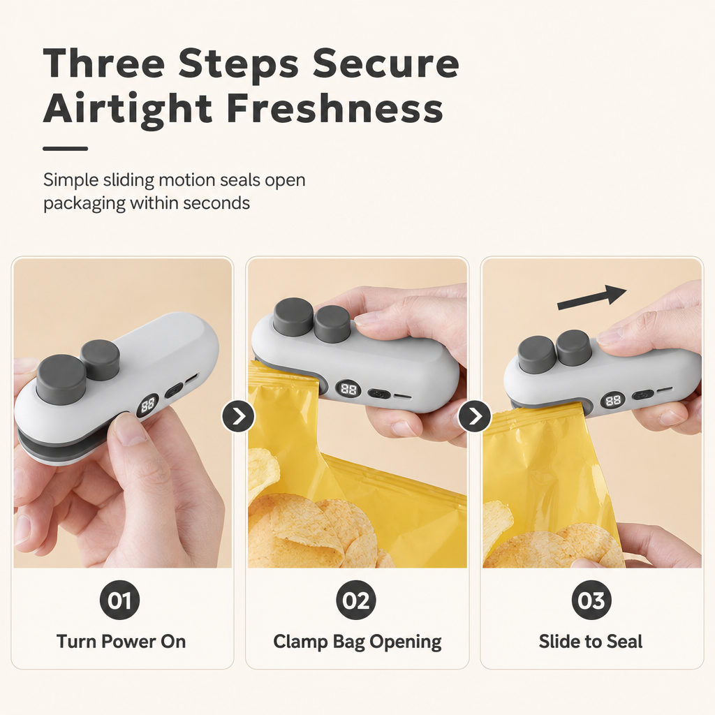 🎁2026 New Arrivals 50% OFF💥Handheld Mini Bag Sealer Portable Rechargeable Heat Sealing Machine with Battery Power Display and Magnetic Design for Plastic Snack Bags