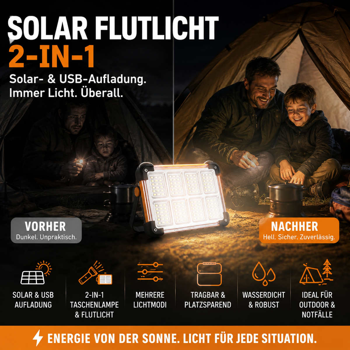 🔥50% OFF!!📢☀️ Solar Portable Handheld Lantern & Floodlight – Stay Lit Outdoors, in Emergencies & at Night Markets ✨