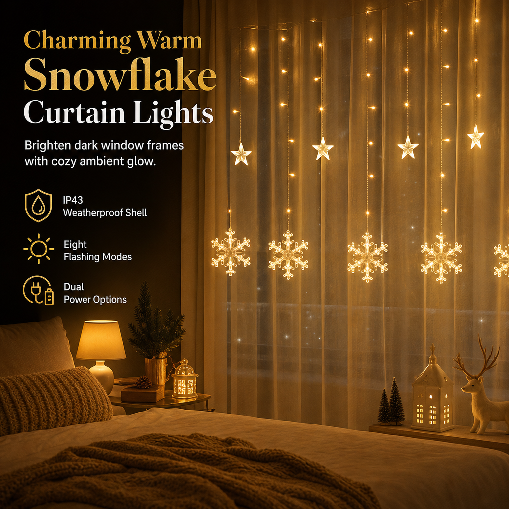 ❄️ 73% OFF! ✨ Careluxpro LED Snowflake Curtain Lights – Waterproof & festive décor ✨