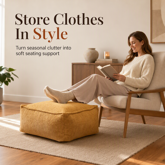 Unfilled Square Pouf Cover Floor Cushion Ottoman Slipcover for Living Room and Clothes Storage Removable Washable 45x45x23cm