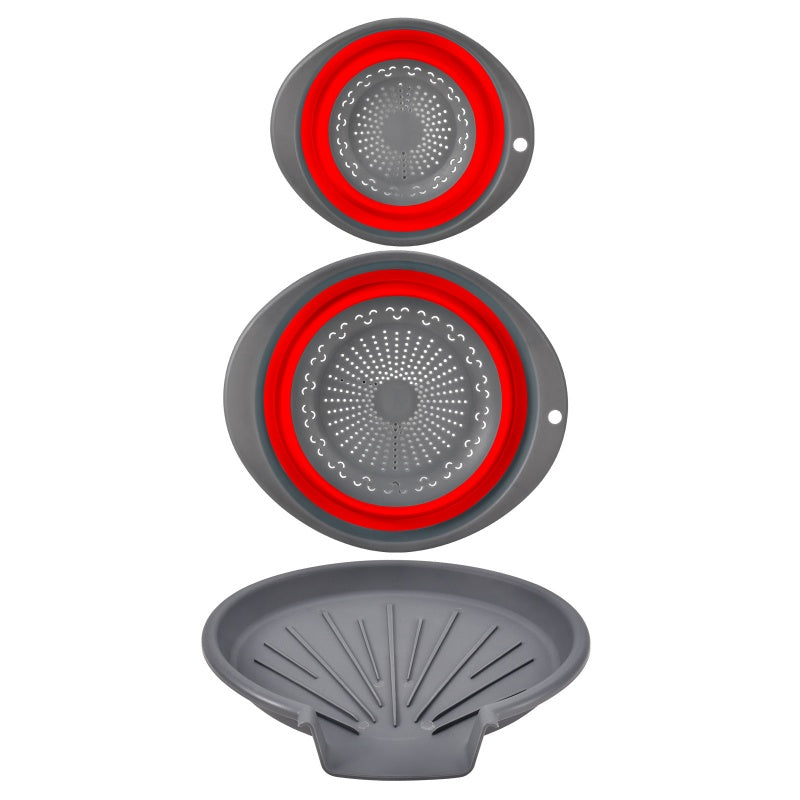 3-Piece Collapsible Colander Set with Draining Base