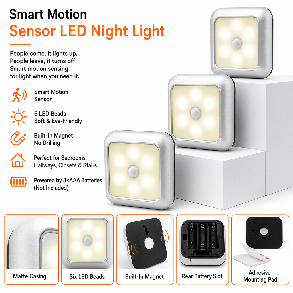 💡 Smart Motion Sensor Night Light – Hands-Free, Soft & Magnetic 🌙