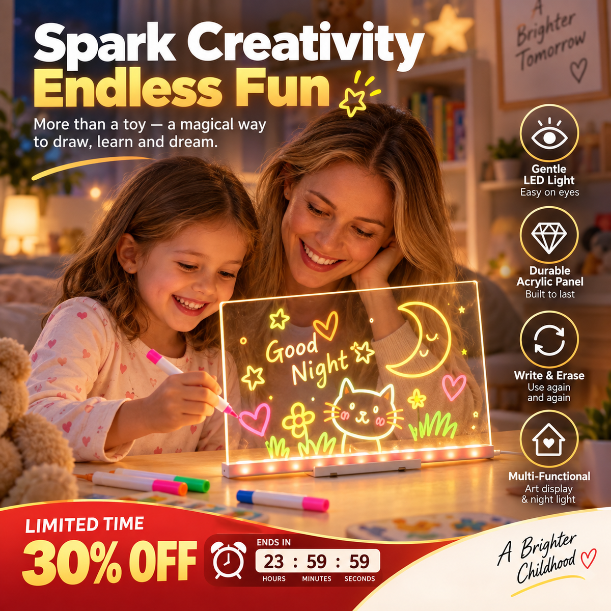 Kids LED Erasable Acrylic Drawing Board | S–L