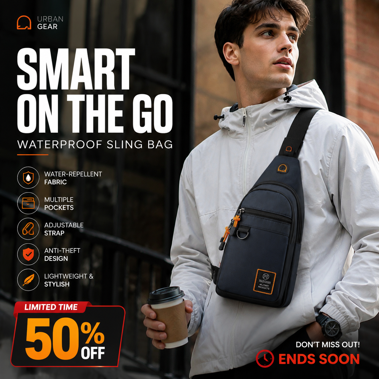 🎒 50% OFF! ✨ Waterproof Multi-pocket Crossbody Sling Bag – Organized Storage, Adjustable Strap, Headphone Jack 🌧️
